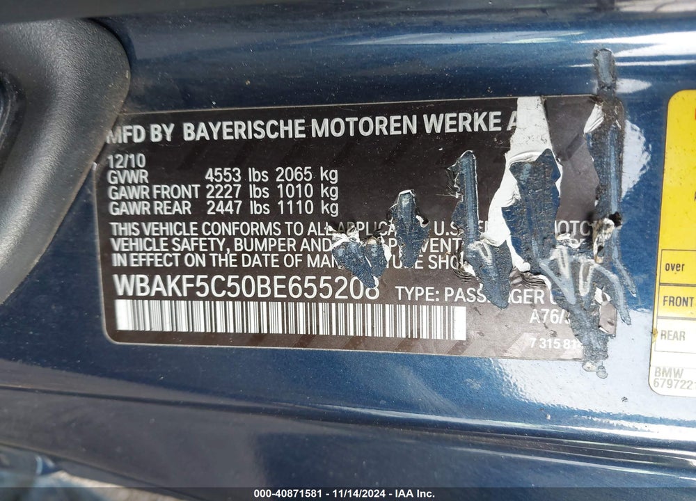 2011 BMW 328I XDRIVE VIN: WBAKF5C50BE655208