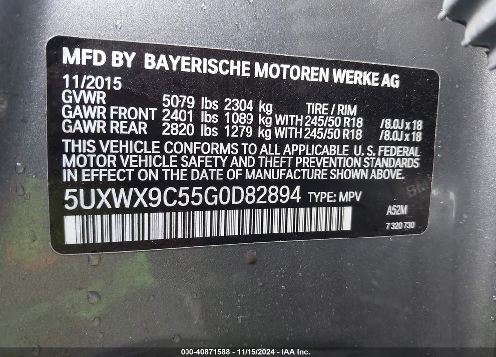 2016 BMW X3 XDRIVE28I VIN: 5UXWX9C55G0D82894