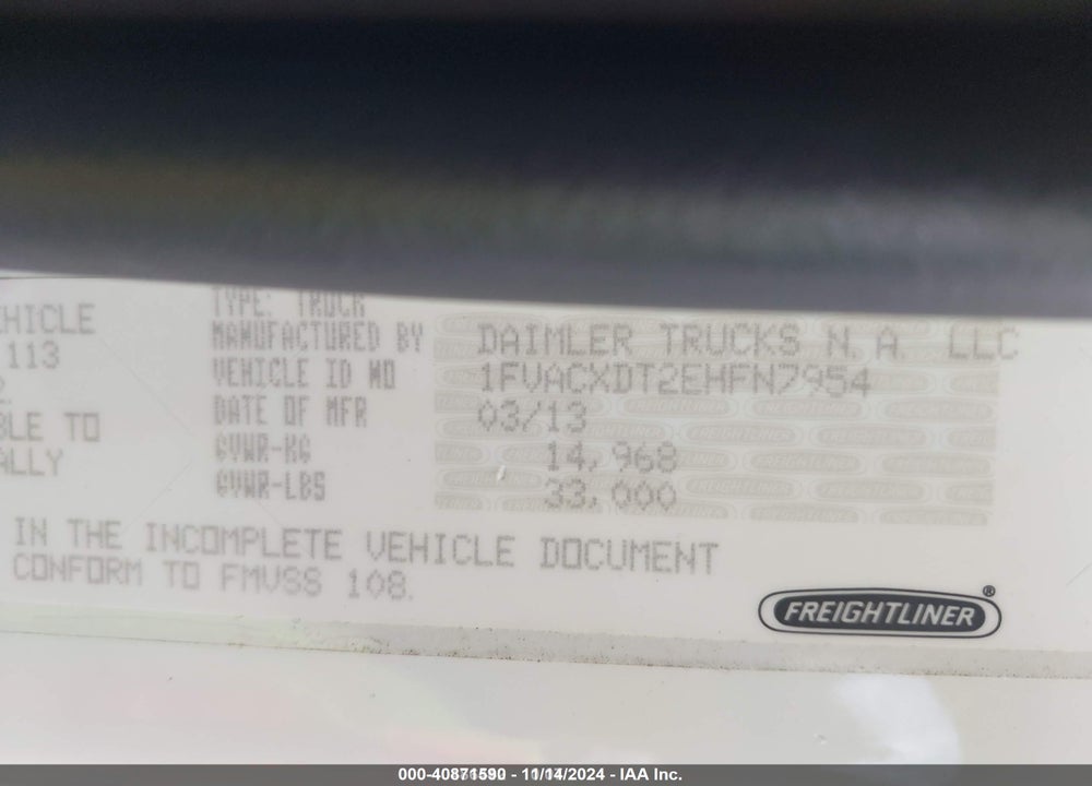 2014 FREIGHTLINER M2 106 MEDIUM DUTY VIN: 1FVACXDT2EHFN7954