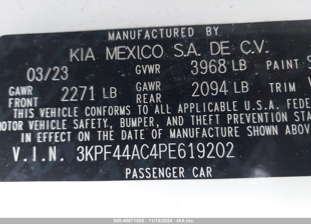 2023 KIA FORTE GT VIN: 3KPF44AC4PE619202