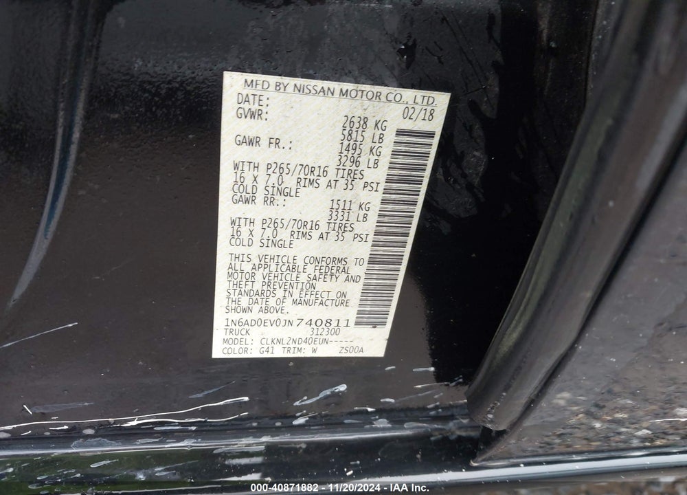 2018 NISSAN FRONTIER SV VIN: 1N6AD0EV0JN740811