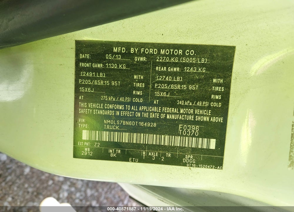 2013 FORD TRANSIT CONNECT XLT VIN: NM0LS7BN6DT164928