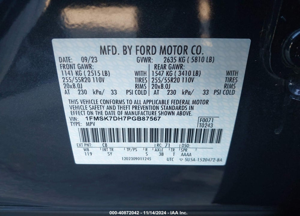 2023 FORD EXPLORER XLT VIN: 1FMSK7DH7PGB87567