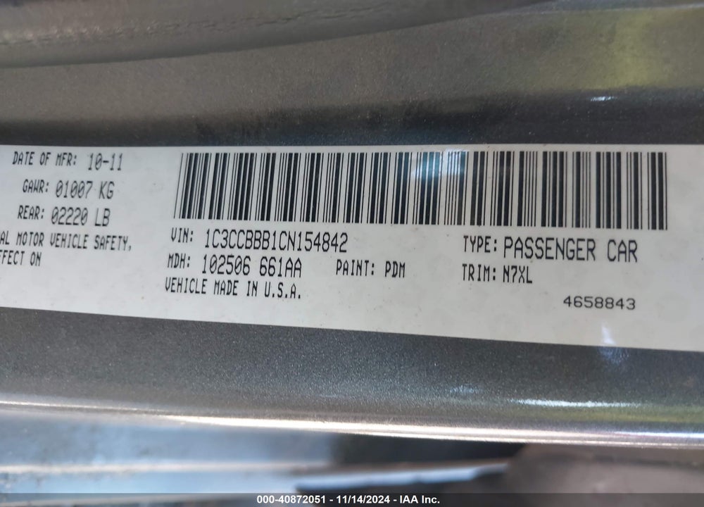 2012 CHRYSLER 200 TOURING VIN: 1C3CCBBB1CN154842