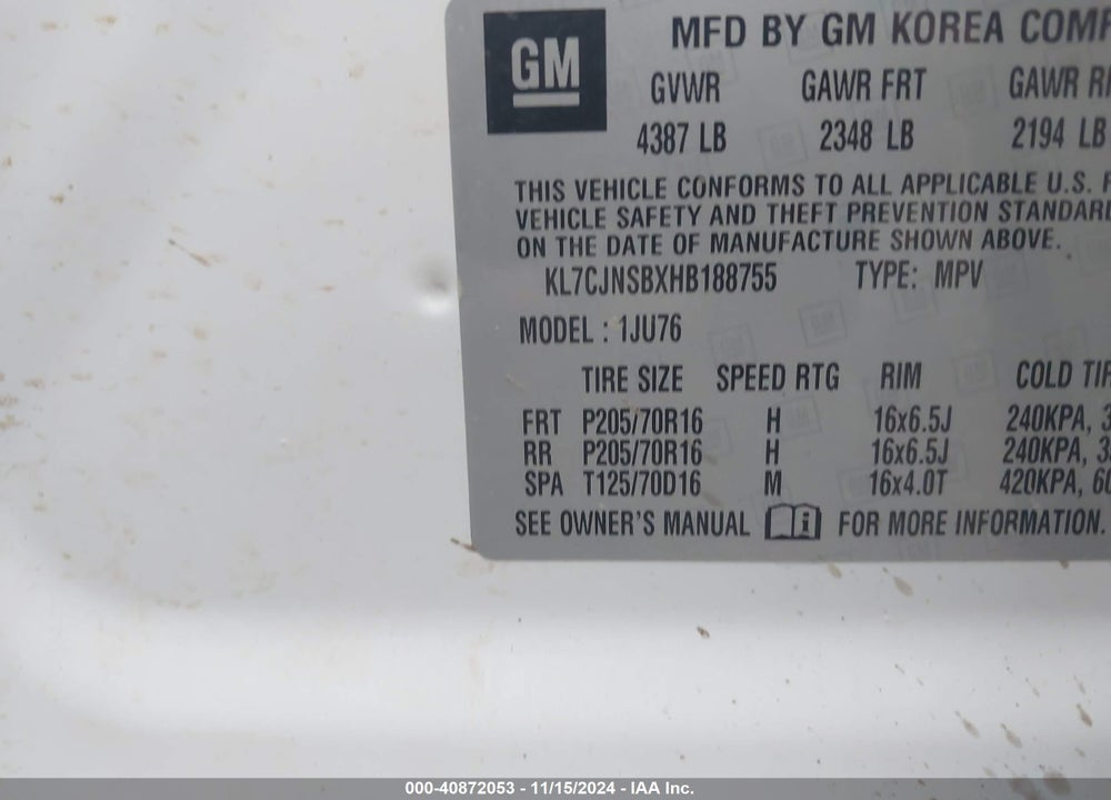 2017 CHEVROLET TRAX LS VIN: KL7CJNSBXHB188755