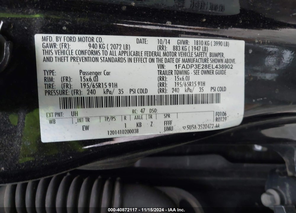 2014 FORD FOCUS VIN: 1FADP3E28EL438902