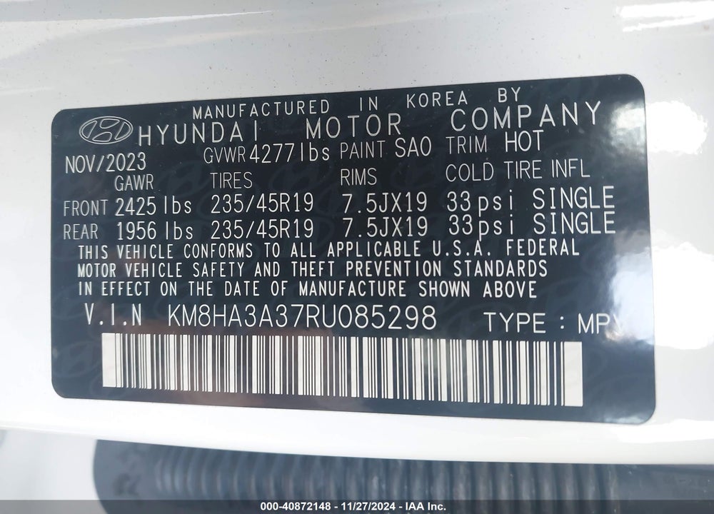 2024 HYUNDAI KONA N LINE VIN: KM8HA3A37RU085298