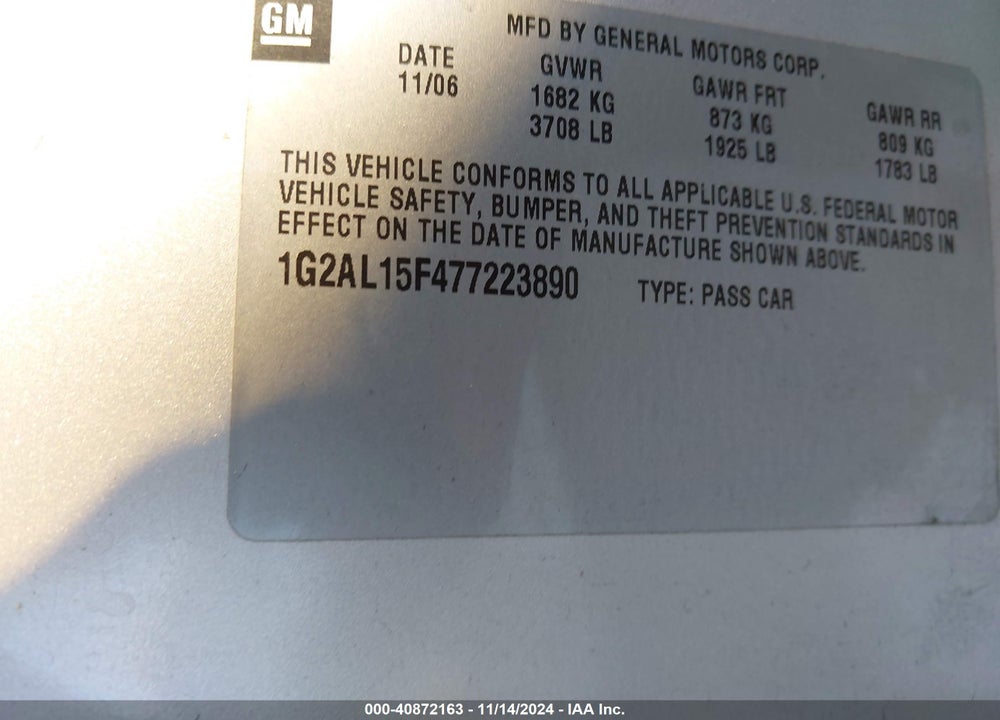 2007 PONTIAC G5 VIN: 1G2AL15F477223890