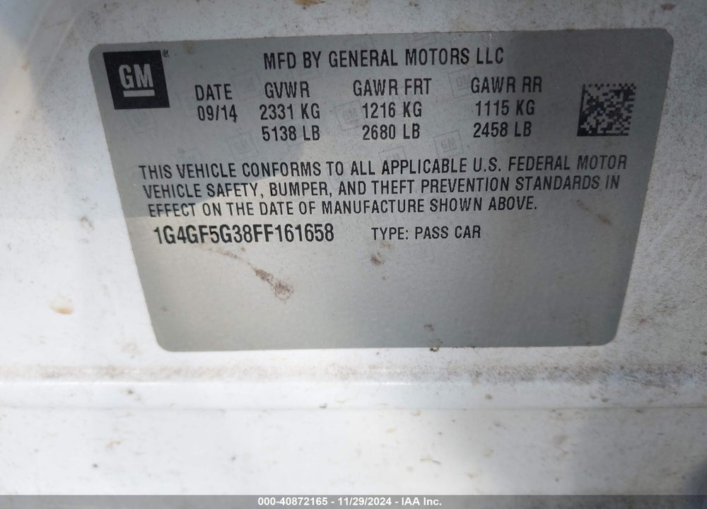 2015 BUICK LACROSSE PREMIUM II VIN: 1G4GF5G38FF161658