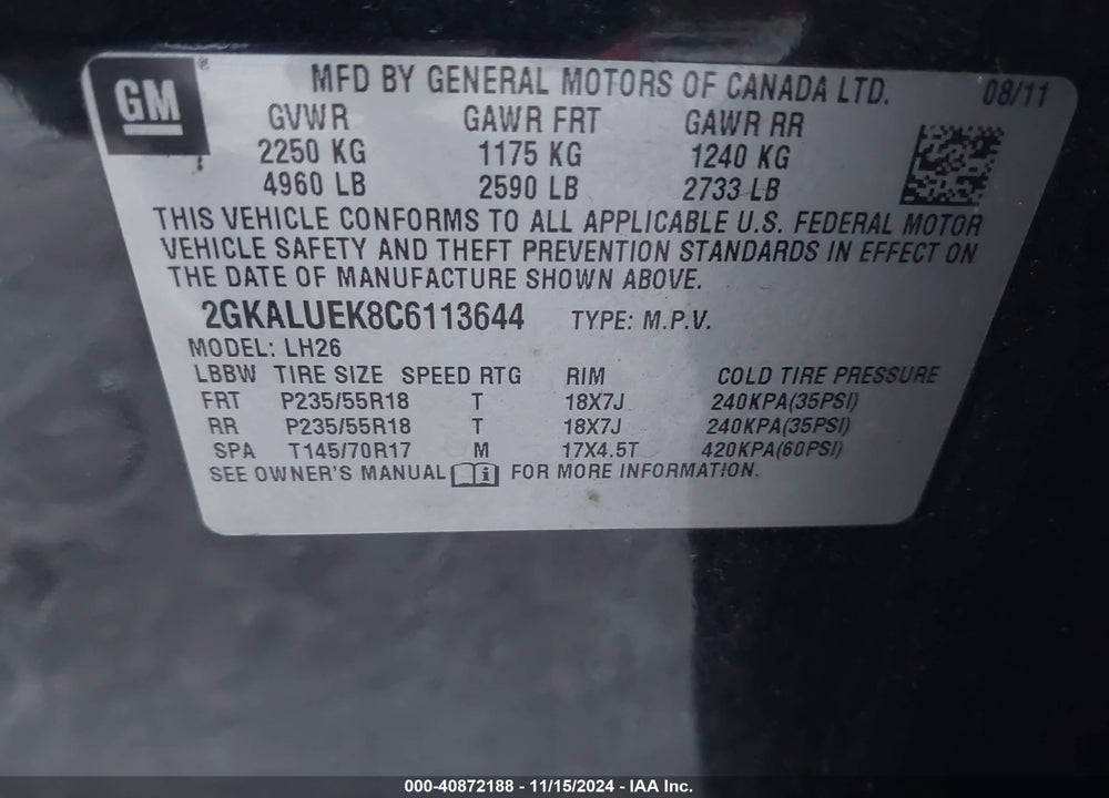 2012 GMC TERRAIN SLT-1 VIN: 2GKALUEK8C6113644