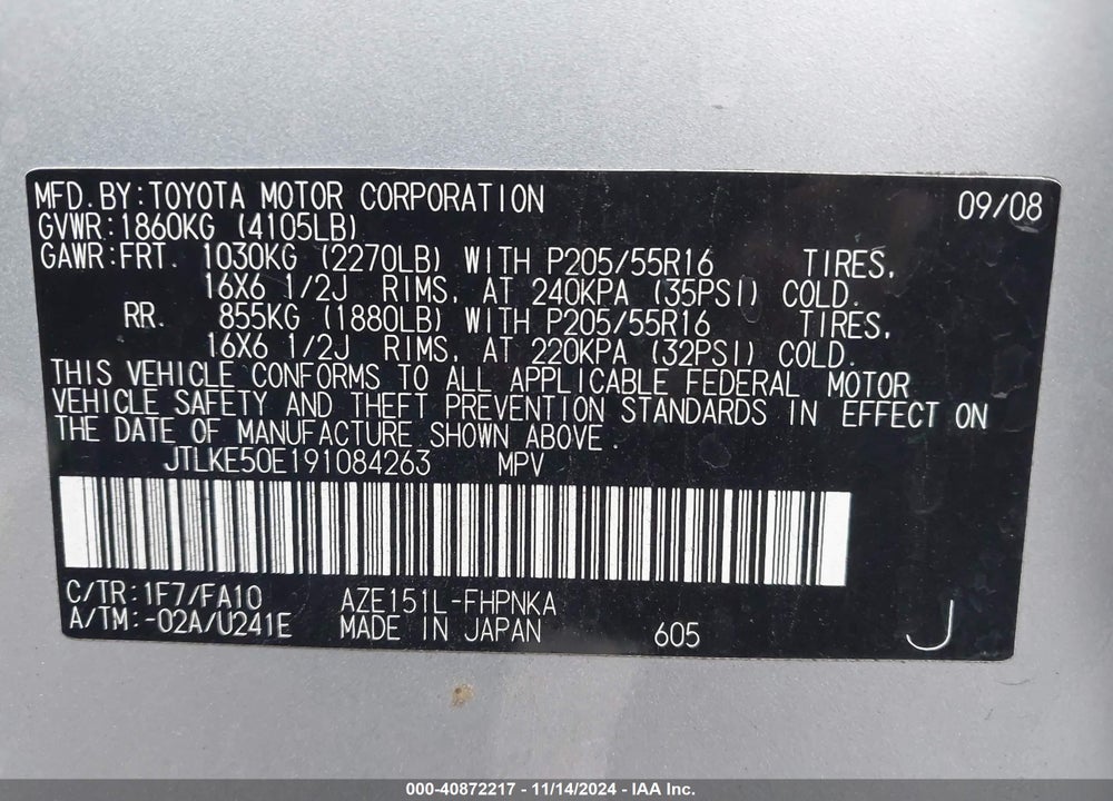 2009 SCION XB VIN: JTLKE50E191084263