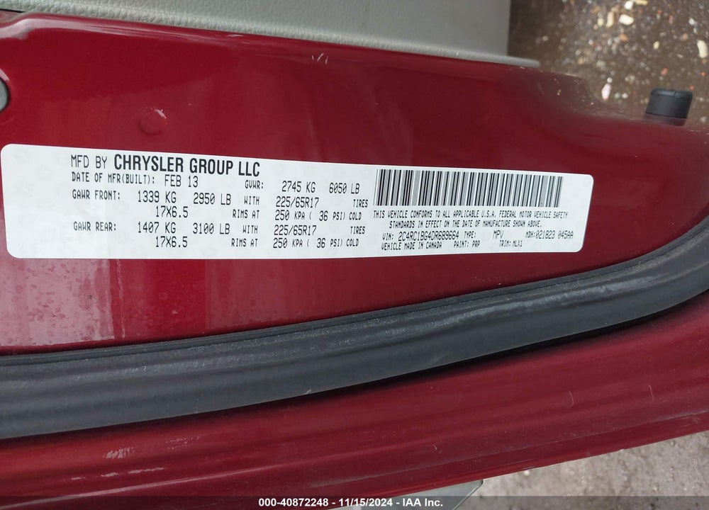 2013 CHRYSLER TOWN & COUNTRY VIN: 2C4RC1BG4DR689664