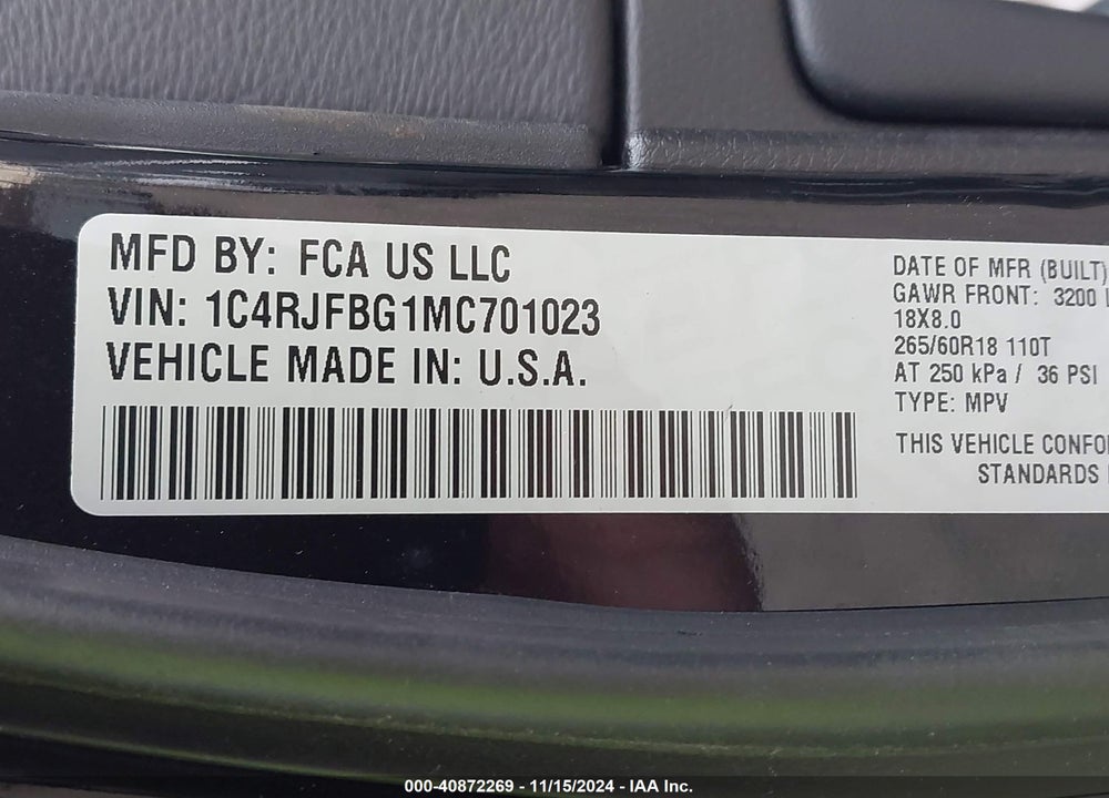 2021 JEEP GRAND CHEROKEE LIMITED 4X4 VIN: 1C4RJFBG1MC701023