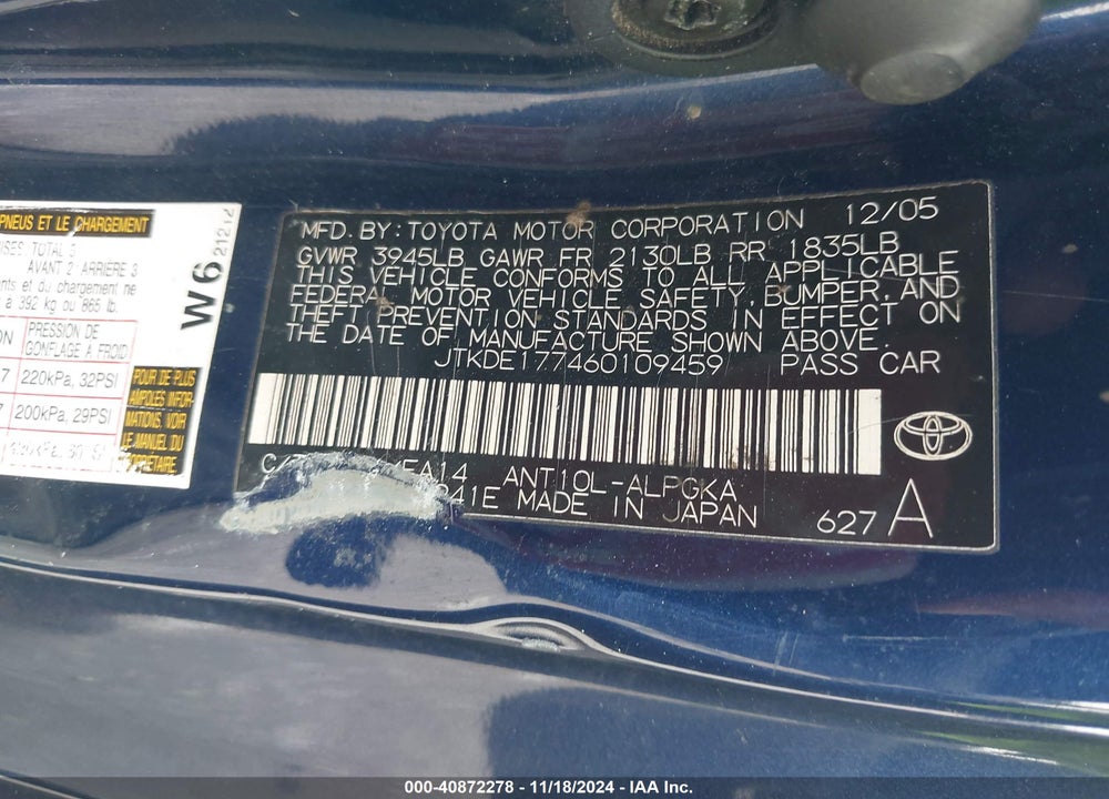2006 SCION TC VIN: JTKDE177460109459