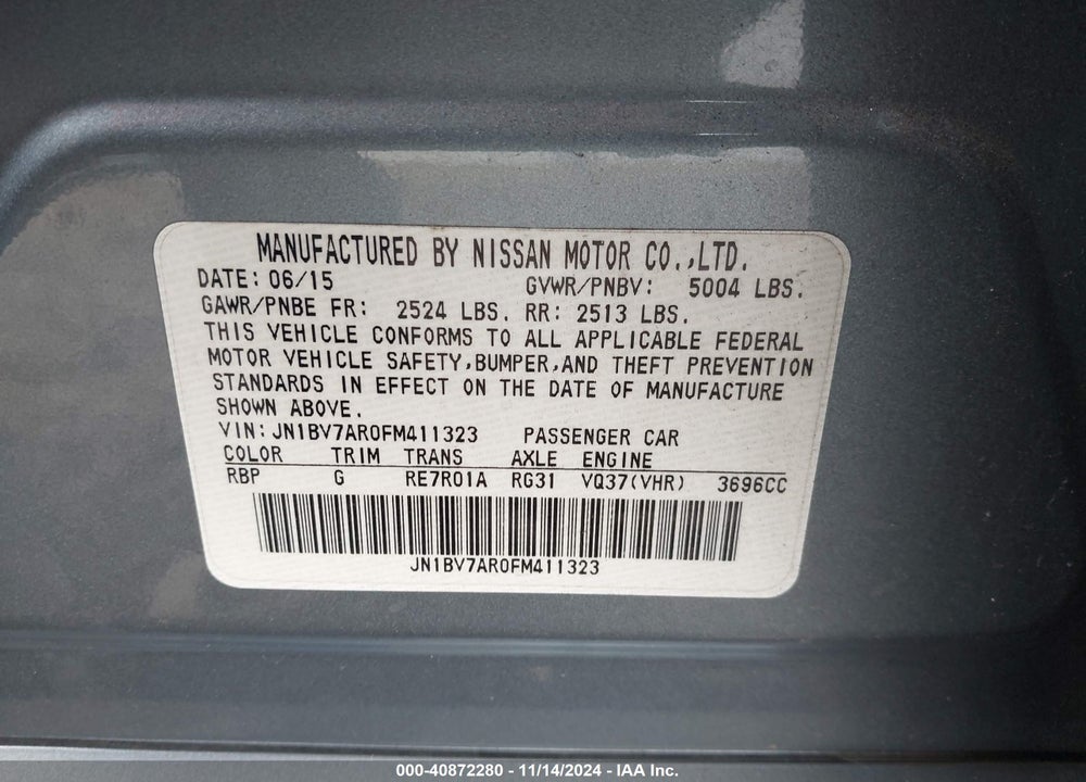 2015 INFINITI Q50 VIN: JN1BV7AR0FM411323