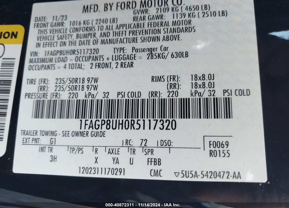 2024 FORD MUSTANG ECOBOOST PREMIUM VIN: 1FAGP8UH0R5117320
