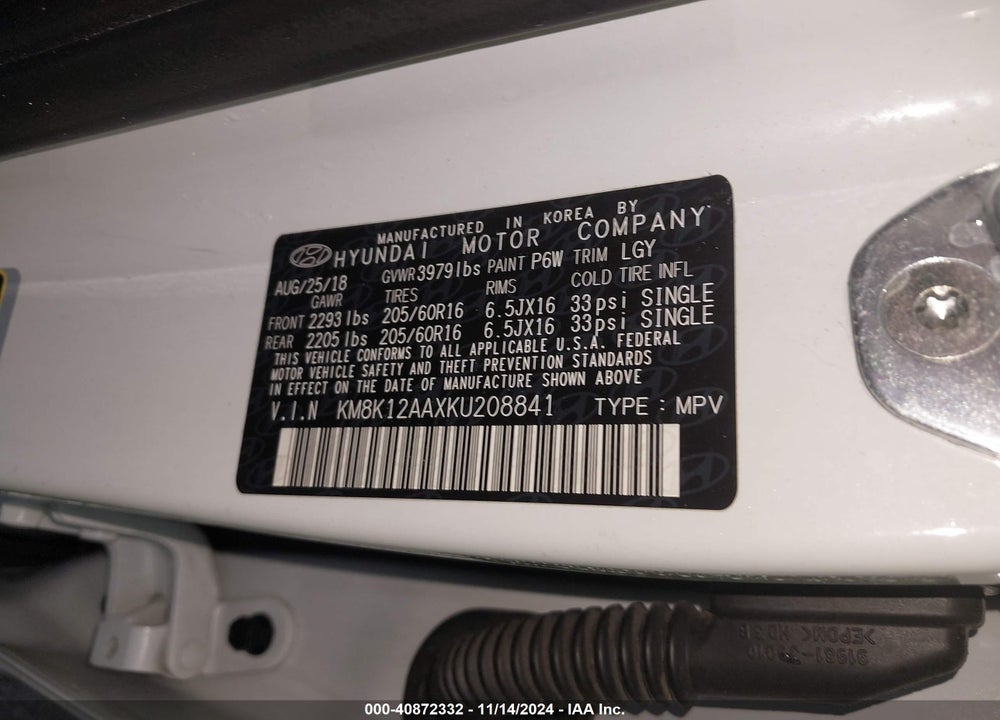 2019 HYUNDAI KONA SE VIN: KM8K12AAXKU208841