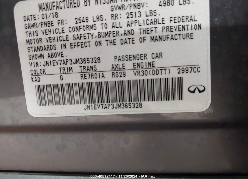 2018 INFINITI Q50 3.0T LUXE VIN: JN1EV7AP3JM365328