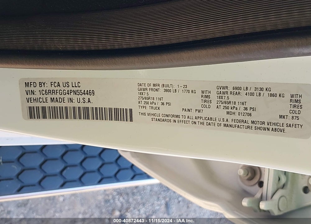 2023 RAM 1500 TRADESMAN 4X4 5'7 BOX VIN: 1C6RRFGG4PN554469