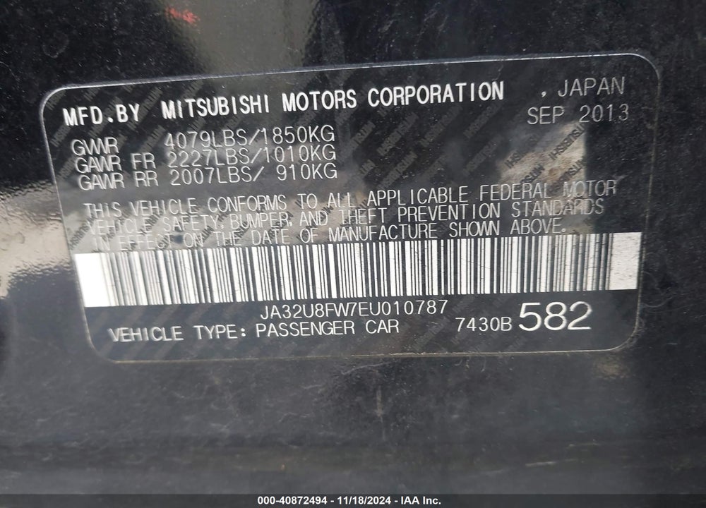 2014 MITSUBISHI LANCER GT VIN: JA32U8FW7EU010787