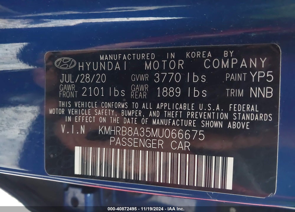 2021 HYUNDAI VENUE SE VIN: KMHRB8A35MU066675