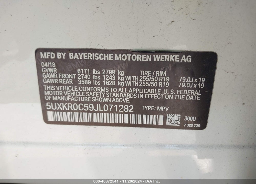 2018 BMW X5 XDRIVE35I VIN: 5UXKR0C59JL071282