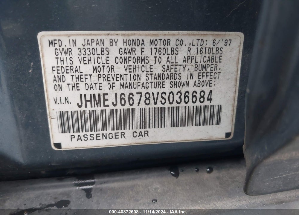 1997 HONDA CIVIC LX VIN: JHMEJ6678VS036684