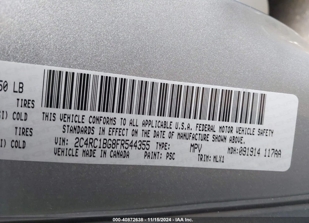 2015 CHRYSLER TOWN & COUNTRY TOURING VIN: 2C4RC1BG8FR544355