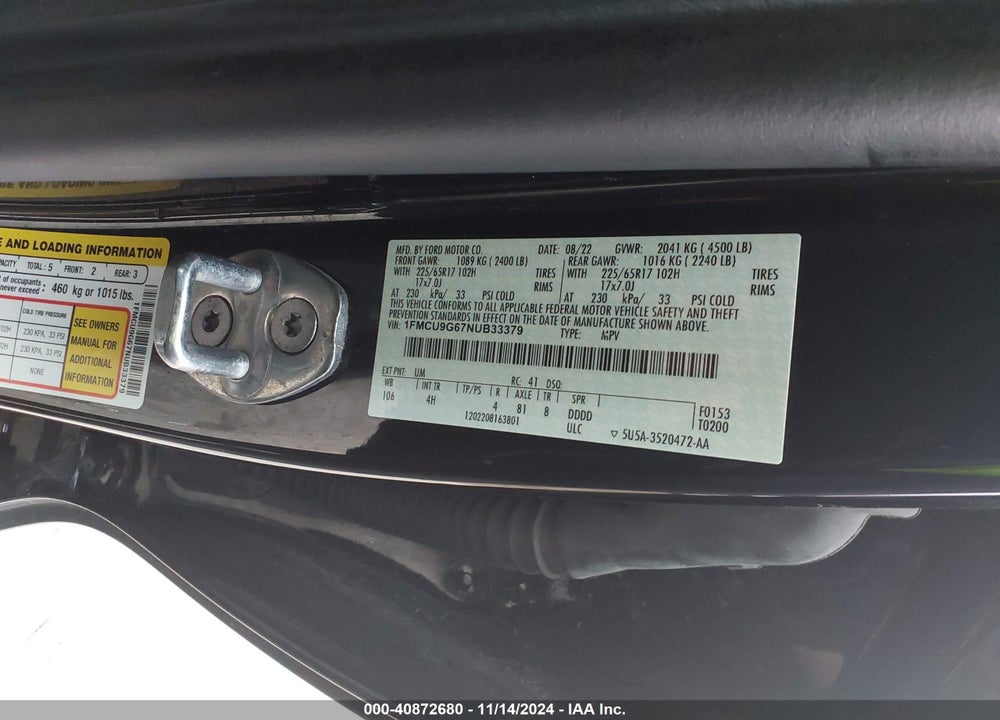 2022 FORD ESCAPE SE VIN: 1FMCU9G67NUB33379