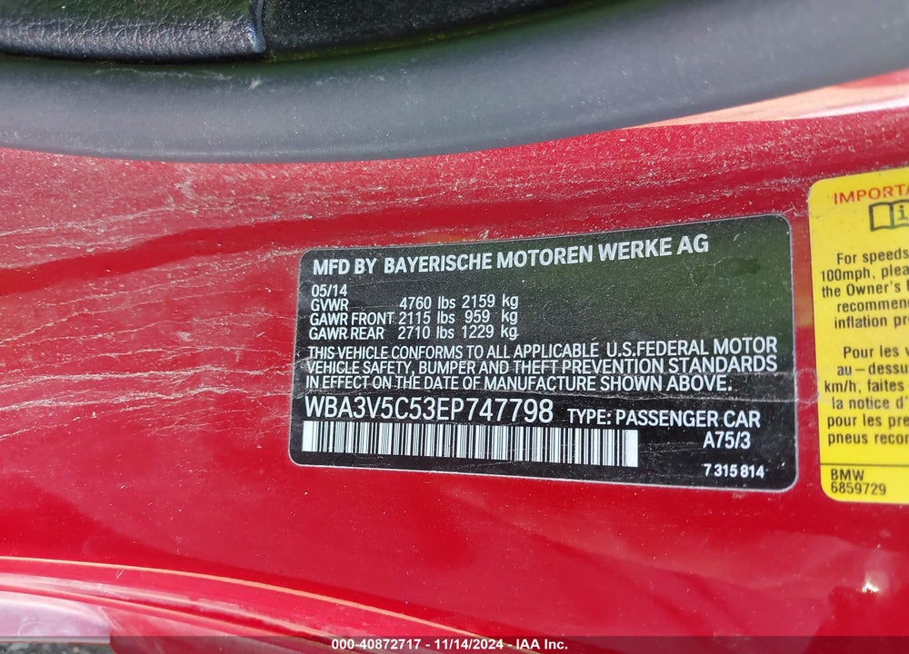 2014 BMW 428I VIN: WBA3V5C53EP747798