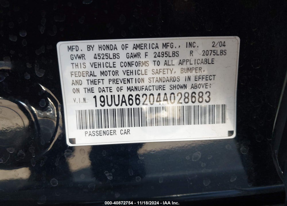2004 ACURA TL VIN: 19UUA66204A028683