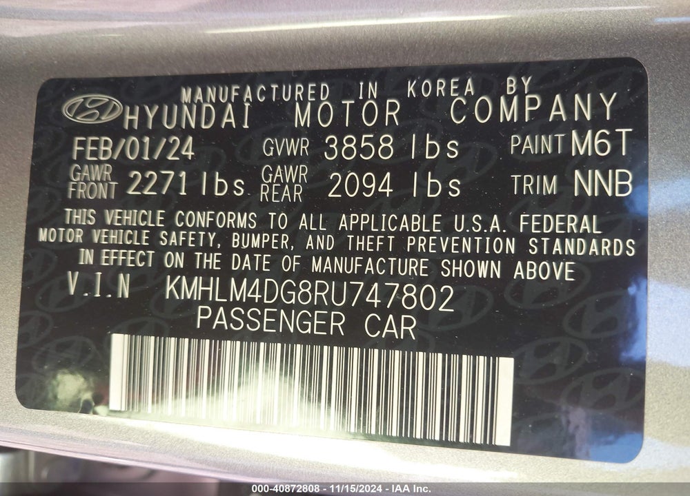 2024 HYUNDAI ELANTRA SEL VIN: KMHLM4DG8RU747802