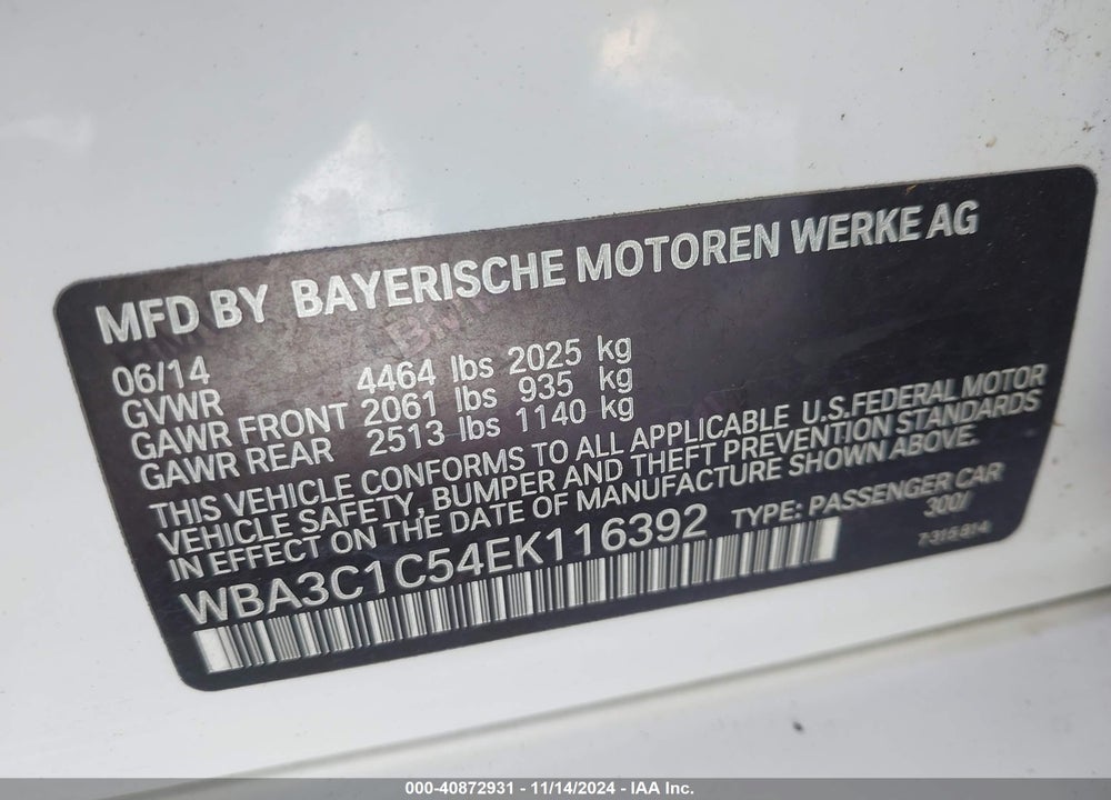 2014 BMW 328I VIN: WBA3C1C54EK116392
