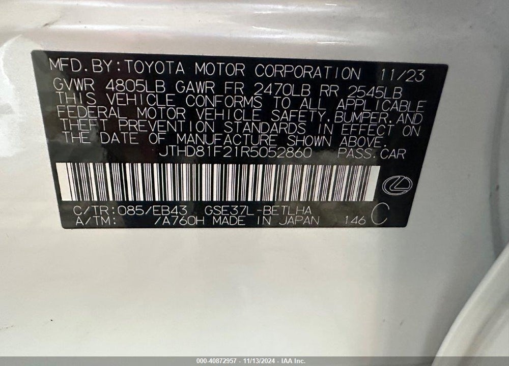 2024 LEXUS IS 300 VIN: JTHD81F21R5052860