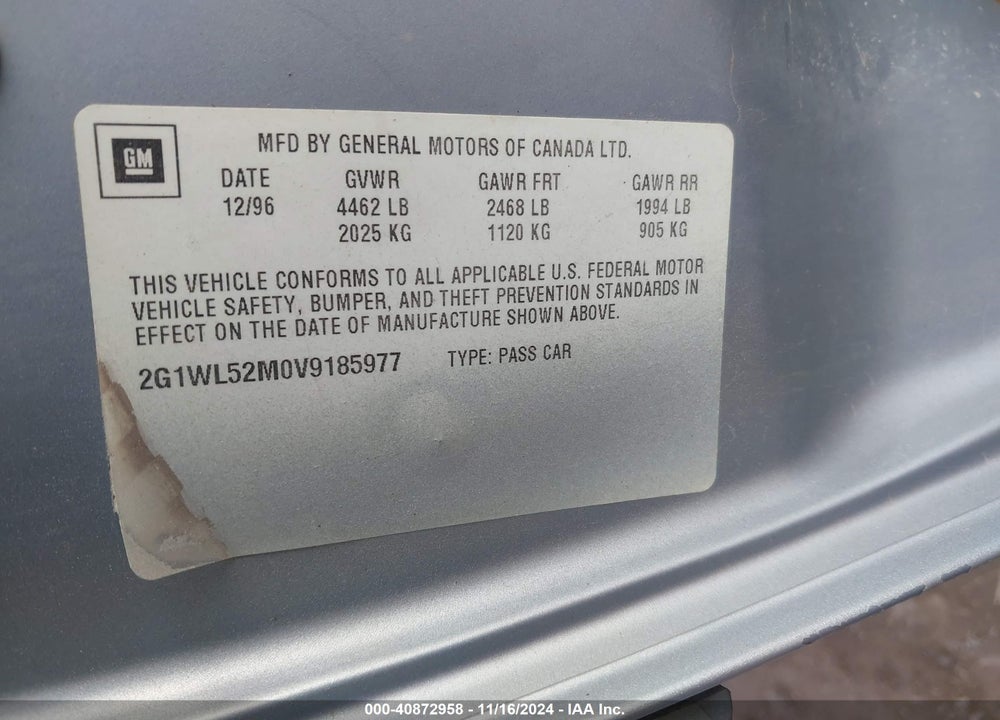 1997 CHEVROLET LUMINA VIN: 2G1WL52M0V9185977