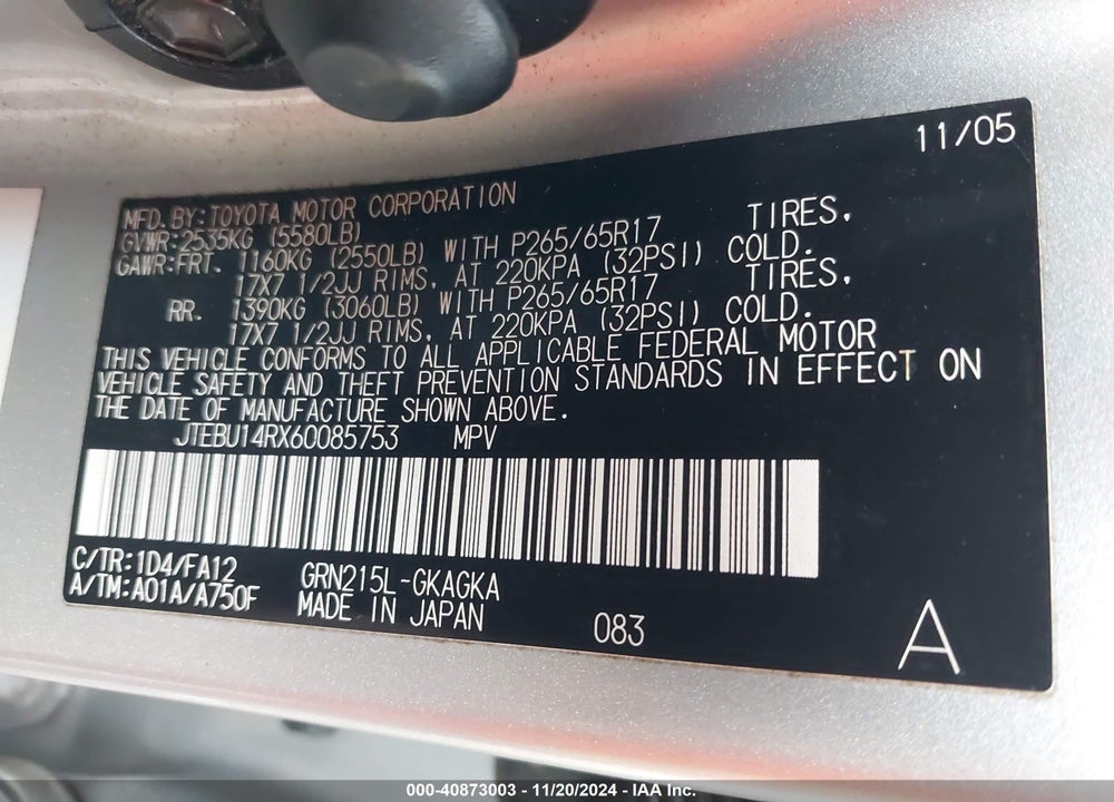 2006 TOYOTA 4RUNNER SR5 V6 VIN: JTEBU14RX60085753