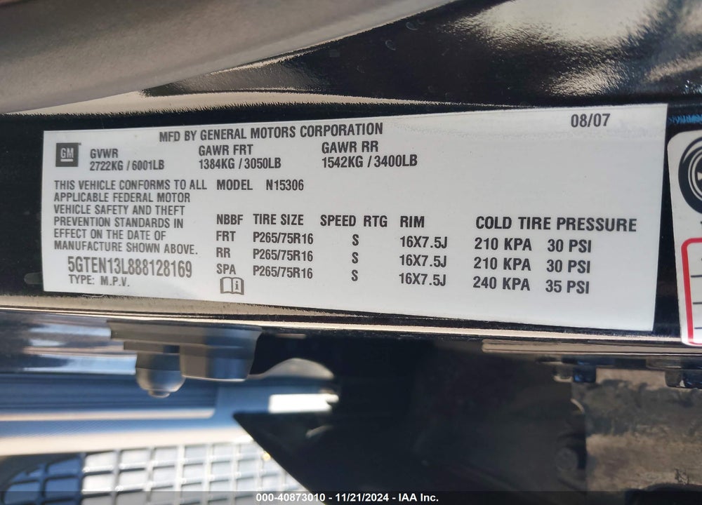 2008 HUMMER H3 SUV ALPHA VIN: 5GTEN13L888128169