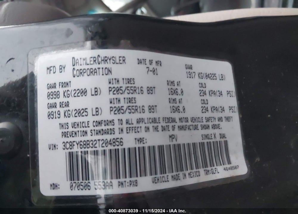 2002 CHRYSLER PT CRUISER LIMITED VIN: 3C8FY68B32T204856