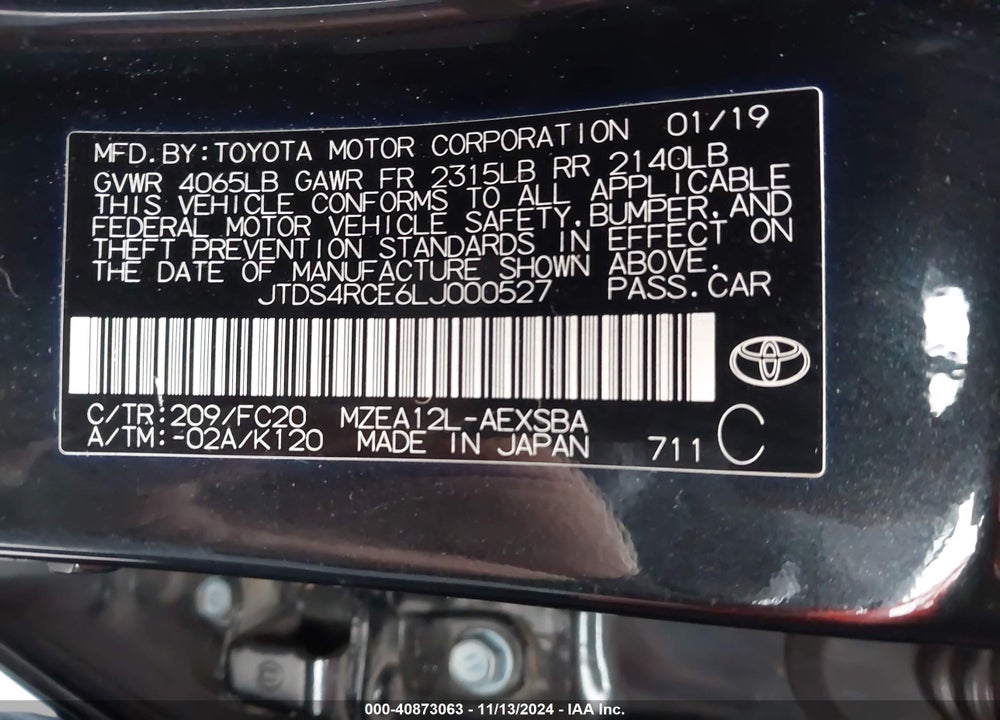 2020 TOYOTA COROLLA SE VIN: JTDS4RCE6LJ000527