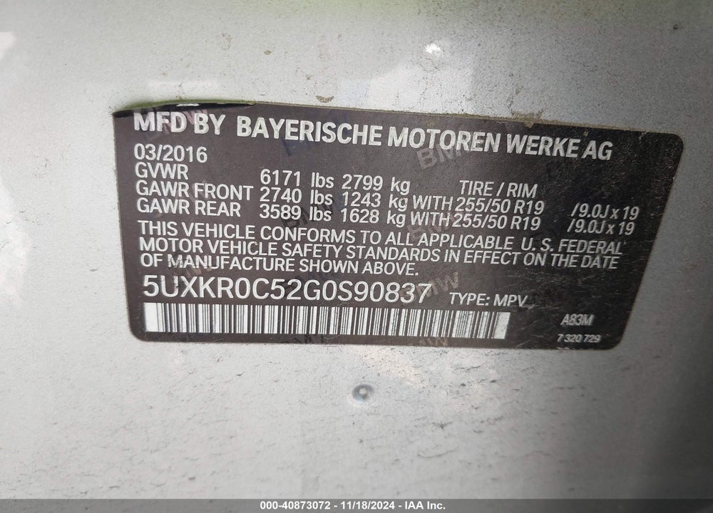 2016 BMW X5 XDRIVE35I VIN: 5UXKR0C52G0S90837