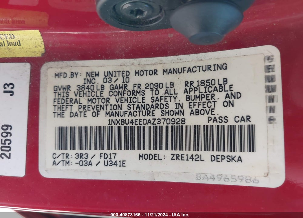 2010 TOYOTA COROLLA S VIN: 1NXBU4EE0AZ370928