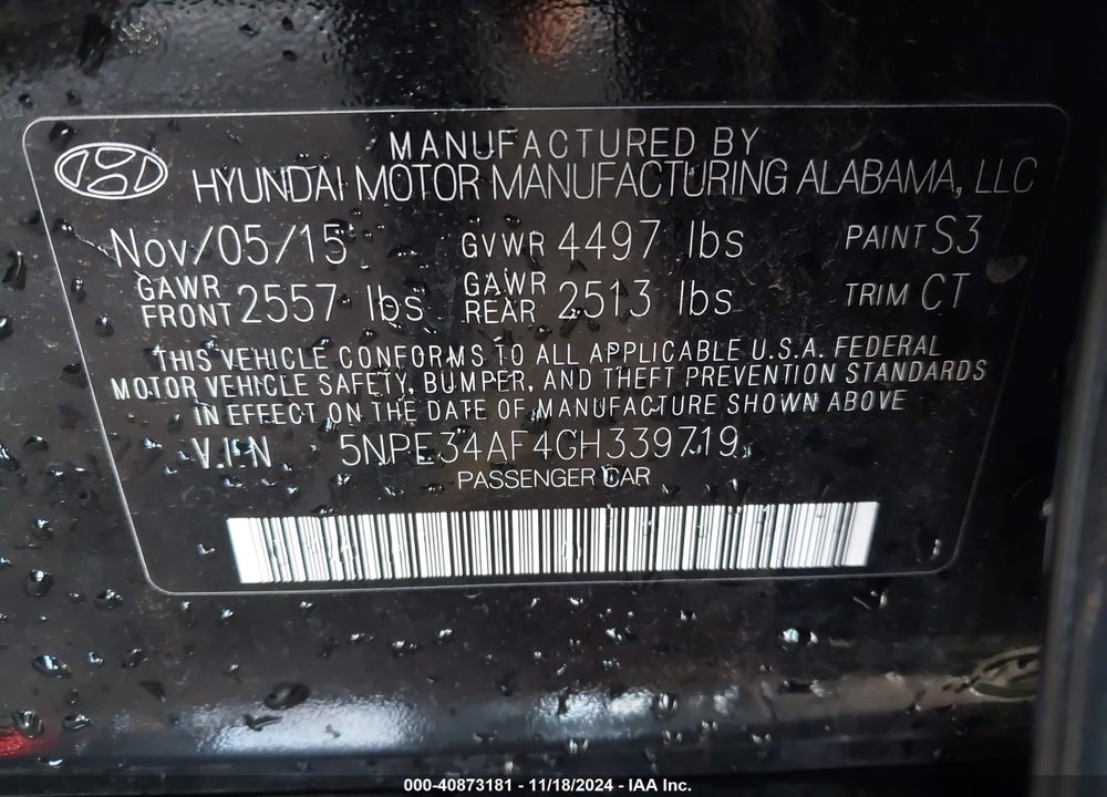 2016 HYUNDAI SONATA LIMITED VIN: 5NPE34AF4GH339719