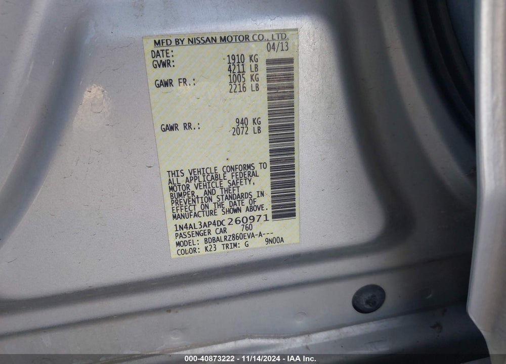 2013 NISSAN ALTIMA 2.5 S VIN: 1N4AL3AP4DC260971
