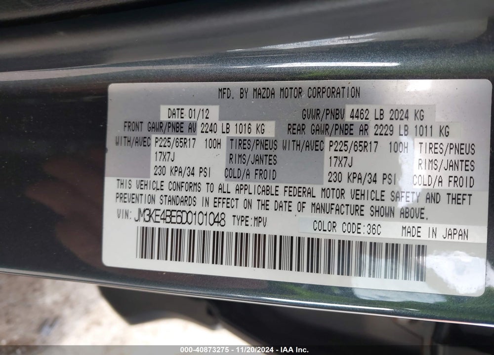 2013 MAZDA CX-5 SPORT VIN: JM3KE4BE6D0101048