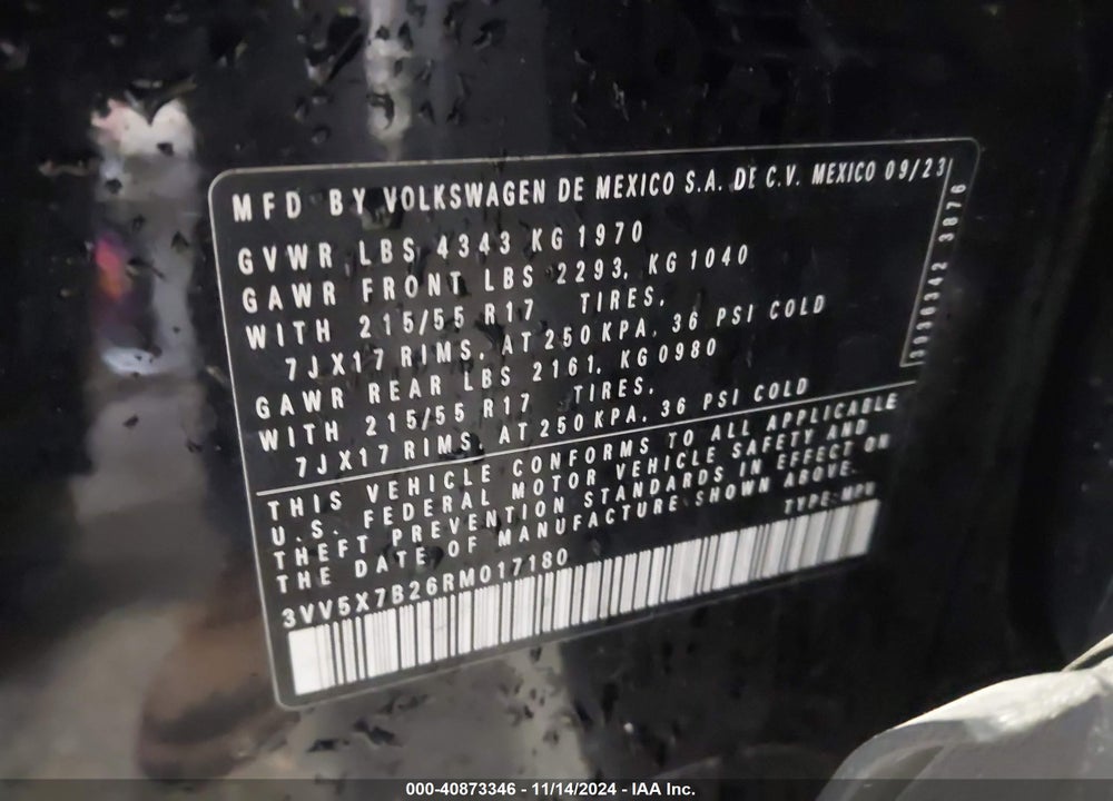 2024 VOLKSWAGEN TAOS 1.5T S VIN: 3VV5X7B26RM017180