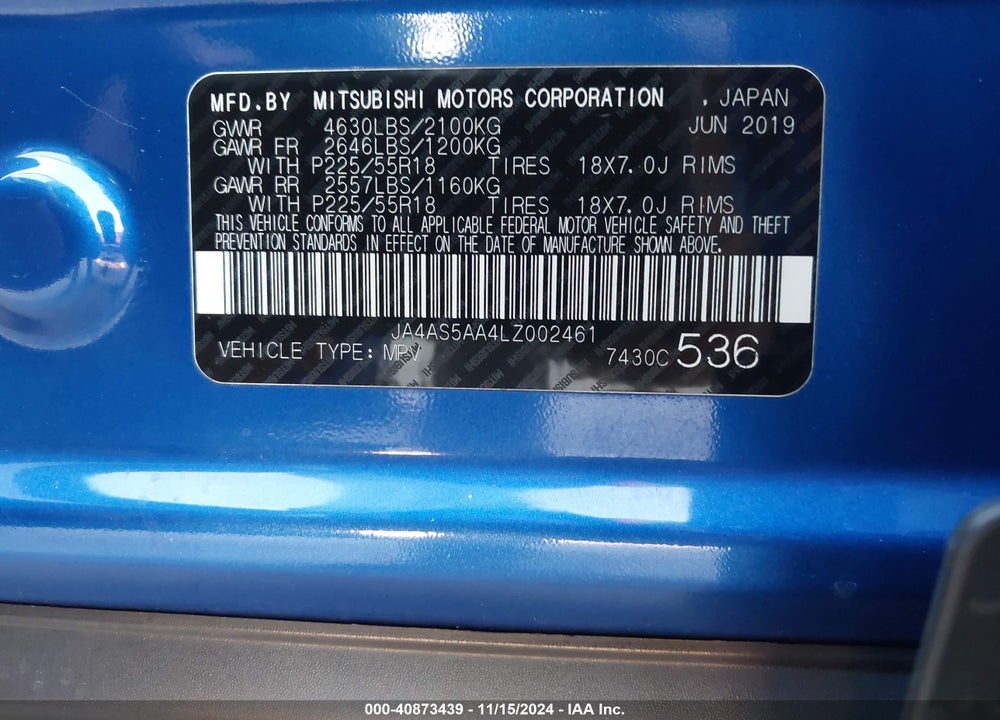 2020 MITSUBISHI ECLIPSE CROSS SE 1.5T/SEL 1.5T VIN: JA4AS5AA4LZ002461