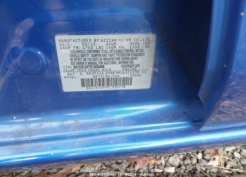 2015 NISSAN VERSA 1.6 SV VIN: 3N1CN7AP7FL935498