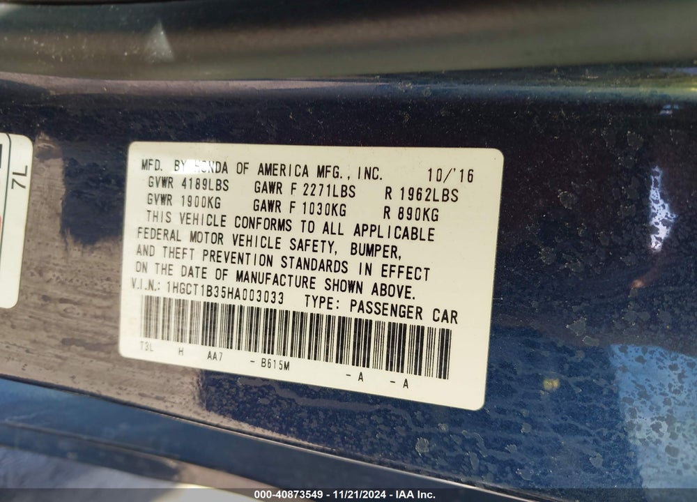 2017 HONDA ACCORD LX-S VIN: 1HGCT1B35HA003033