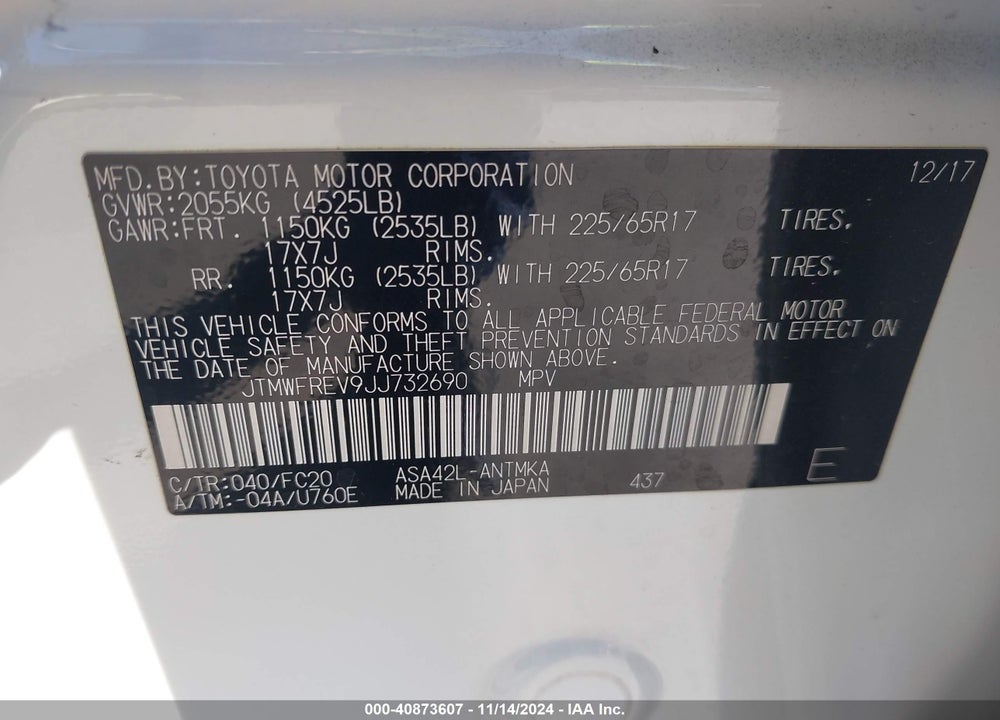 2018 TOYOTA RAV4 XLE VIN: JTMWFREV9JJ732690