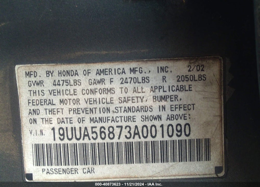 2003 ACURA TL VIN: 19UUA56873A001090